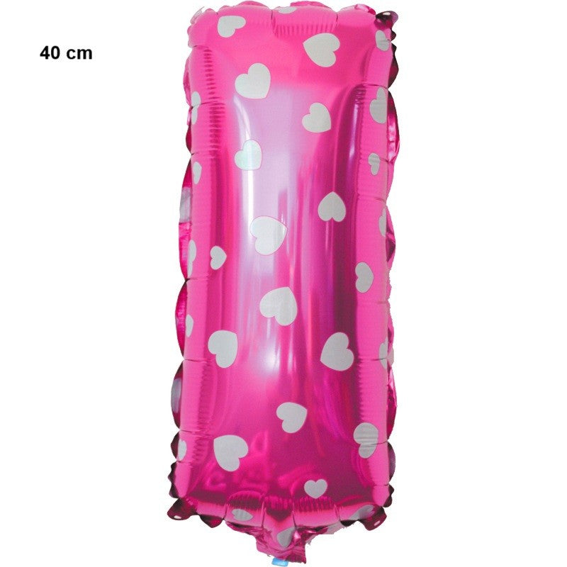 Balon Folie Metalizata Litera I, 40 cm, Cu Imprimeu Inimioare, Umflati cu Heliu sau Aer, Ambalaj Individual, Pai inclus, Roz