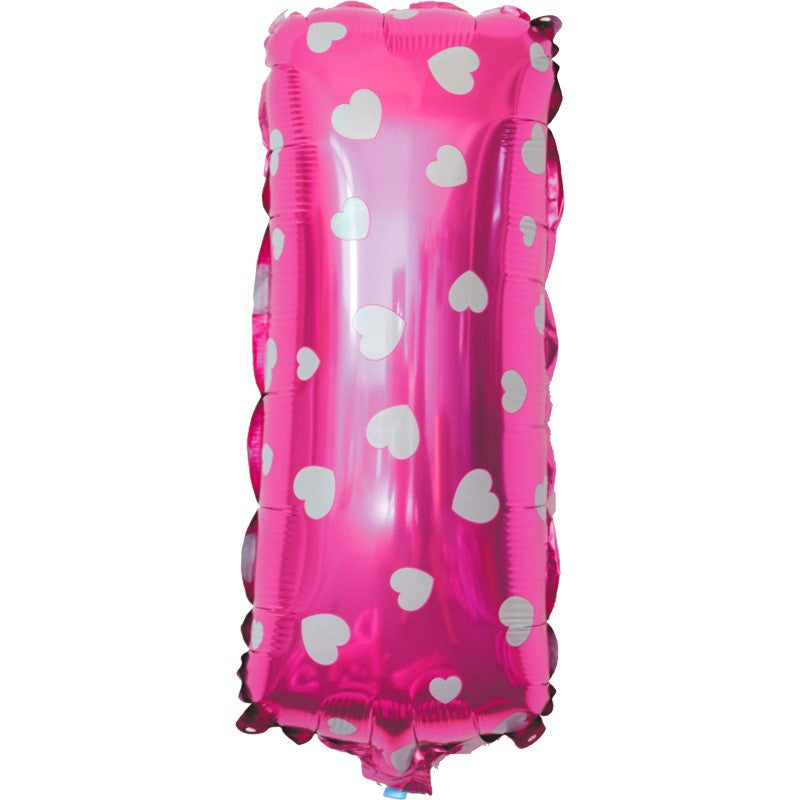 Balon Folie Metalizata Litera I, 40 cm, Cu Imprimeu Inimioare, Umflati cu Heliu sau Aer, Ambalaj Individual, Pai inclus, Roz