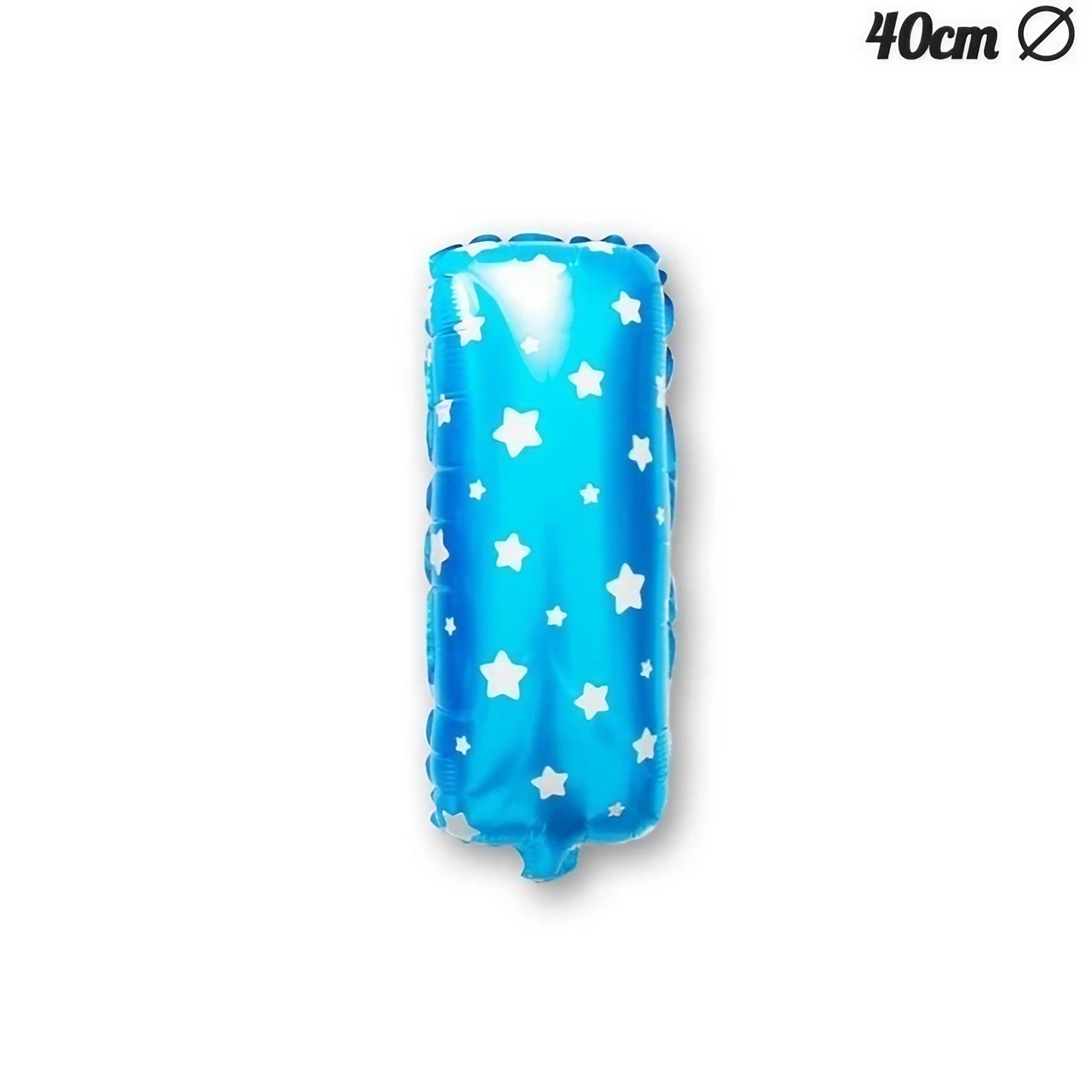 Balon Folie Metalizata Litera I, 40 cm, Cu Imprimeu Stelute, Umflati cu Heliu sau Aer, Ambalaj Individual, Pai inclus, Albastru