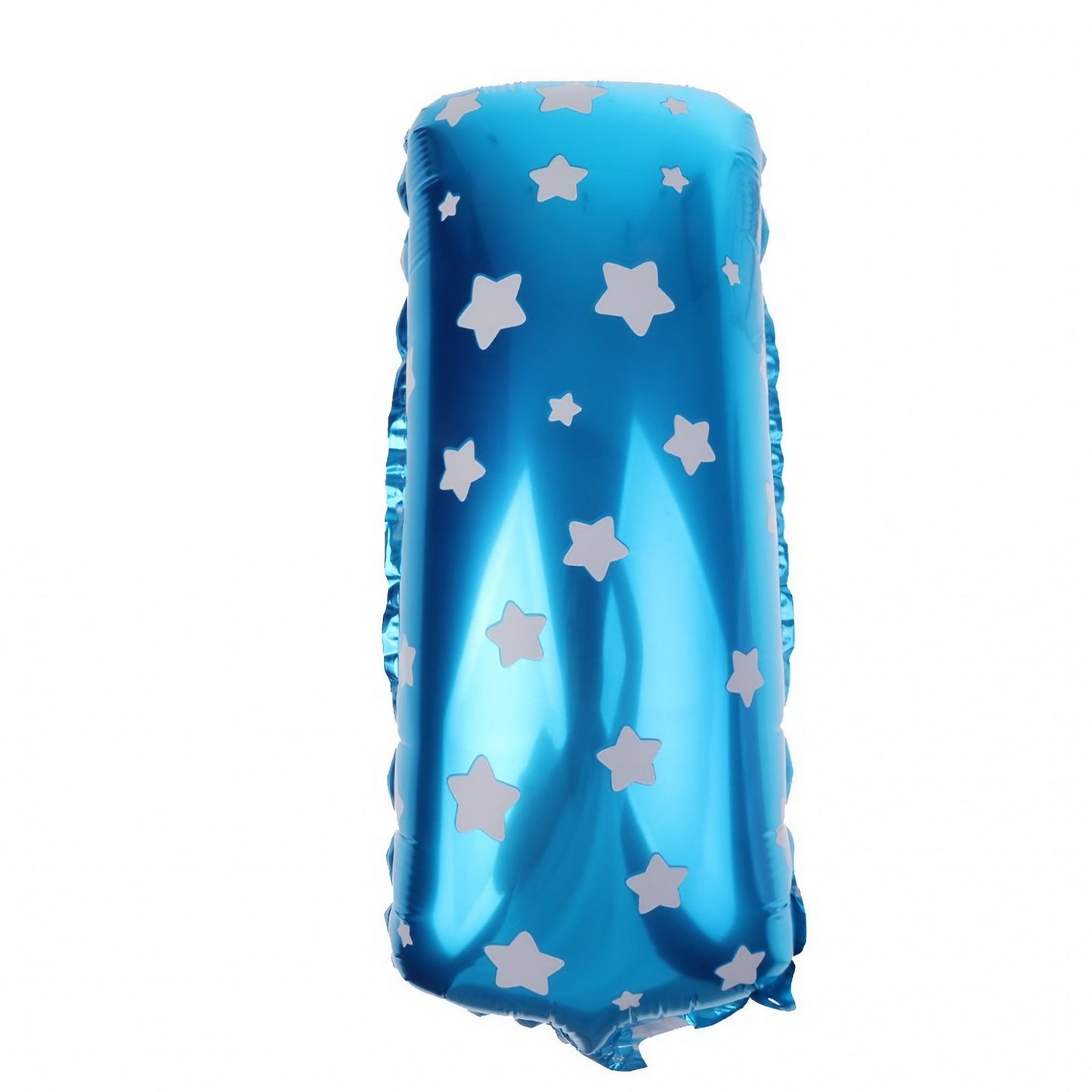 Balon Folie Metalizata Litera I, 40 cm, Cu Imprimeu Stelute, Umflati cu Heliu sau Aer, Ambalaj Individual, Pai inclus, Albastru