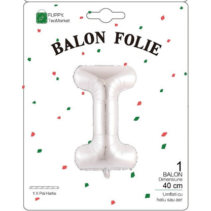 Balon Folie Metalizata Litera I, 40 cm, Umflati cu Heliu sau Aer, Ambalaj Individual, Pai inclus, Argintiu