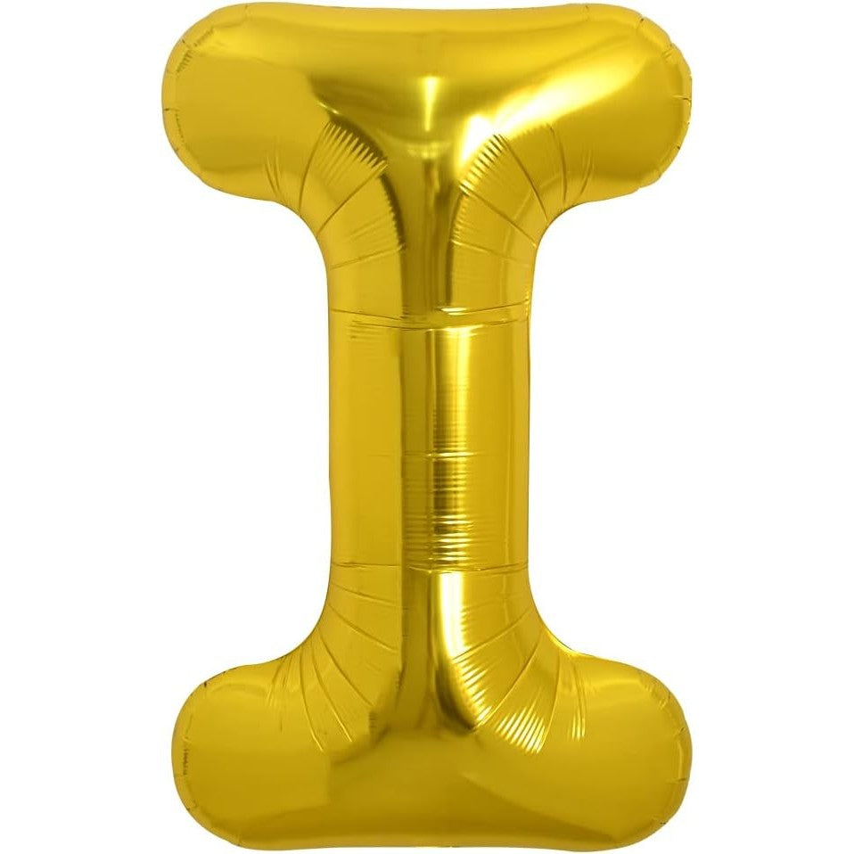 Balon Folie Metalizata Litera I, 40 cm, Umflati cu Heliu sau Aer, Ambalaj Individual, Pai inclus, Auriu