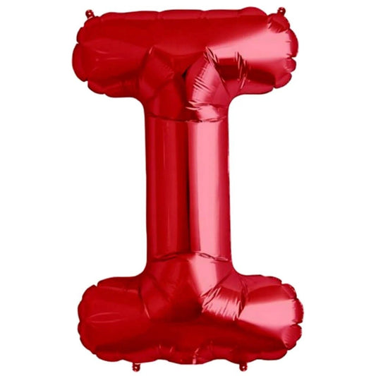 Balon Folie Metalizata Litera I, 40 cm, Umflati cu Heliu sau Aer, Ambalaj Individual, Pai inclus, Rosu