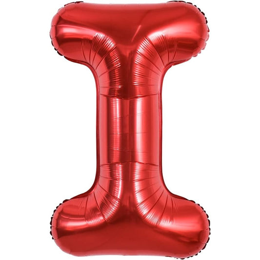 Balon Folie Metalizata Litera I, 40 cm, Umflati cu Heliu sau Aer, Ambalaj Individual, Pai inclus, Rosu