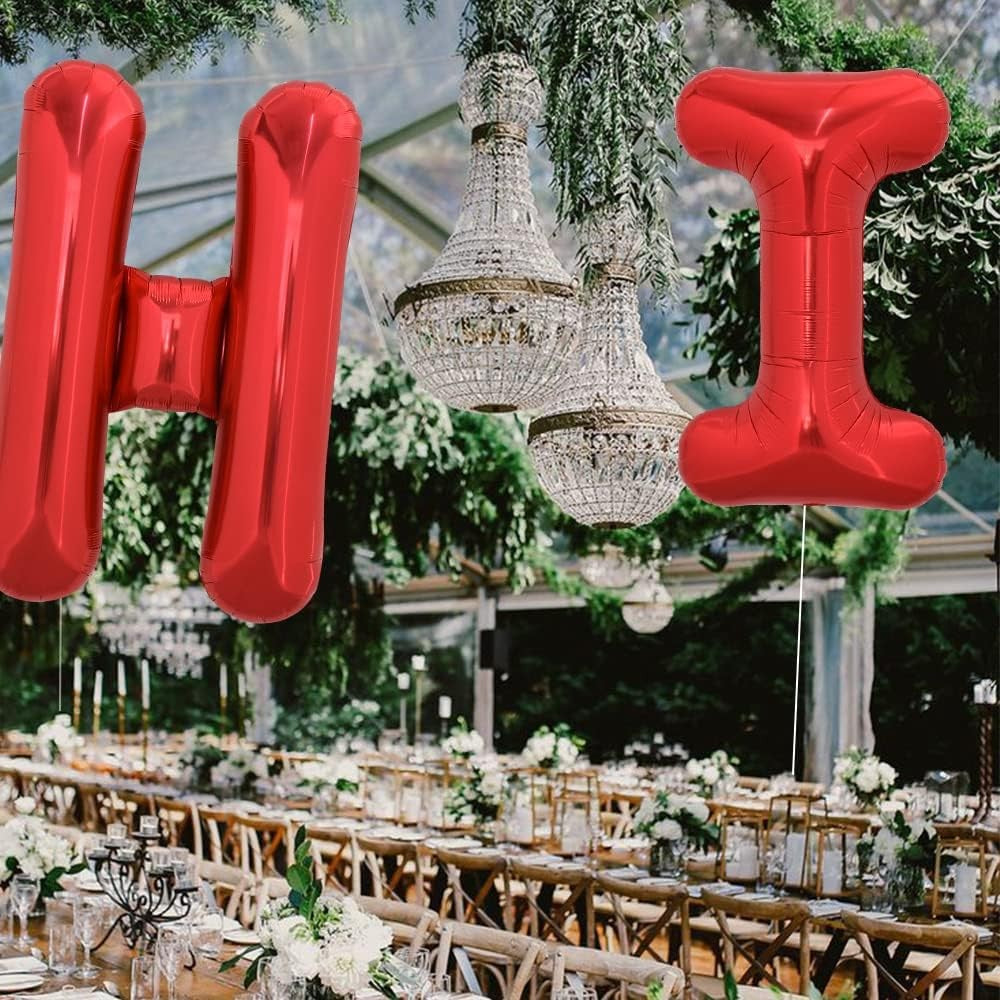 Balon Folie Metalizata Litera I, 40 cm, Umflati cu Heliu sau Aer, Ambalaj Individual, Pai inclus, Rosu