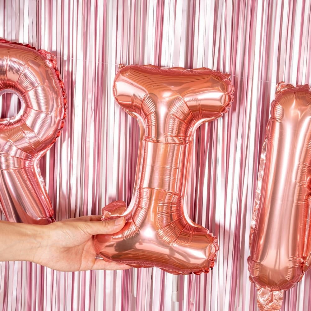 Balon Folie Metalizata Litera I, 40 cm, Umflati cu Heliu sau Aer, Ambalaj Individual, Pai inclus, Rose Gold