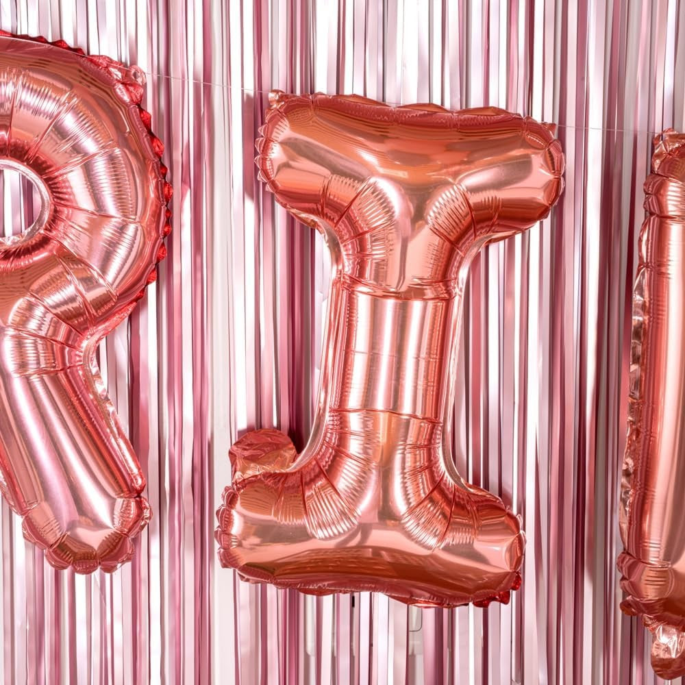 Balon Folie Metalizata Litera I, 40 cm, Umflati cu Heliu sau Aer, Ambalaj Individual, Pai inclus, Rose Gold