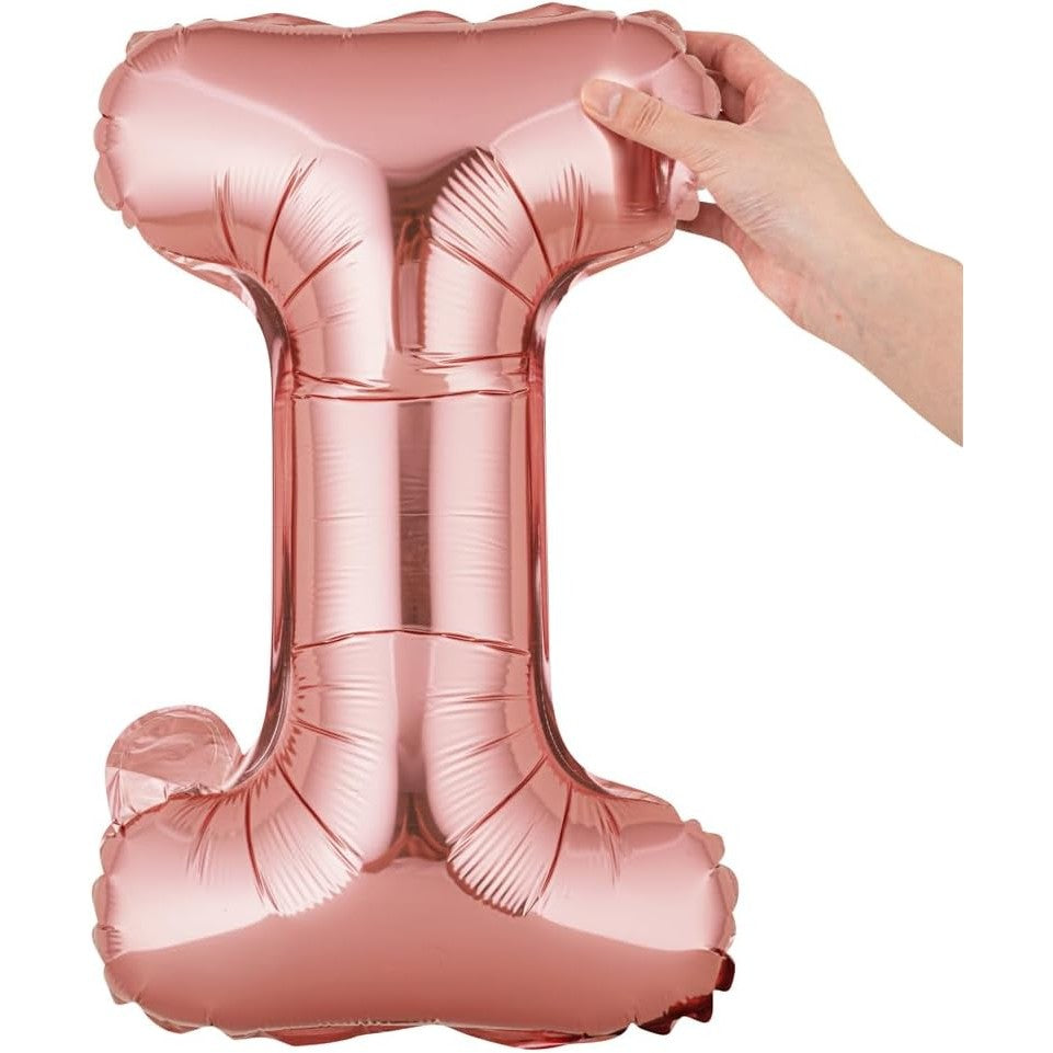 Balon Folie Metalizata Litera I, 40 cm, Umflati cu Heliu sau Aer, Ambalaj Individual, Pai inclus, Rose Gold