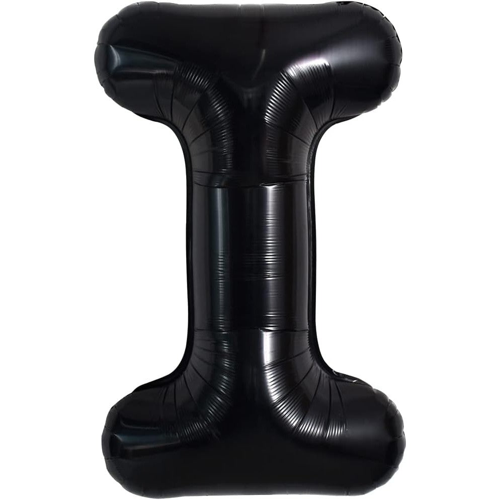 Balon Folie Metalizata Litera I, 40 cm, Umflati cu Heliu sau Aer, Ambalaj Individual, Pai inclus, Negru