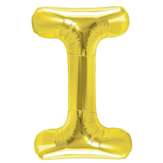 Balon Folie Metalizata Litera I, 40 cm, Umflati cu Heliu sau Aer, Ambalaj Individual, Pai inclus, Auriu