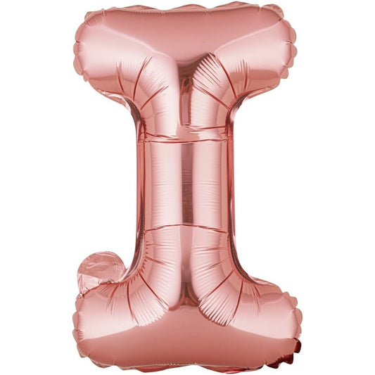 Balon Folie Metalizata Litera I, 40 cm, Umflati cu Heliu sau Aer, Ambalaj Individual, Pai inclus, Rose Gold