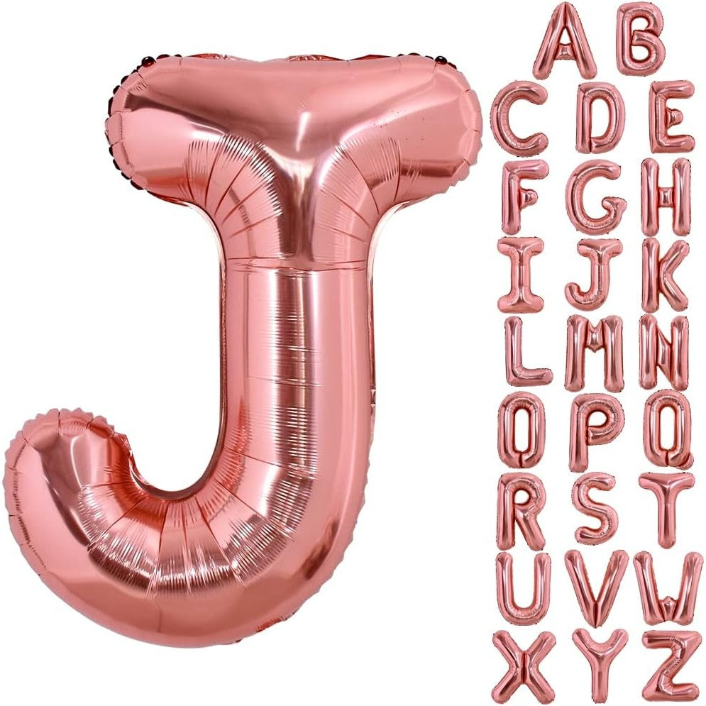 Balon Folie Metalizata Litera J, 100 cm, Umflati cu Heliu sau Aer, Ambalaj Individual, Pai inclus, Rose Gold