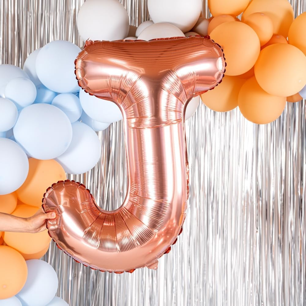 Balon Folie Metalizata Litera J, 100 cm, Umflati cu Heliu sau Aer, Ambalaj Individual, Pai inclus, Rose Gold