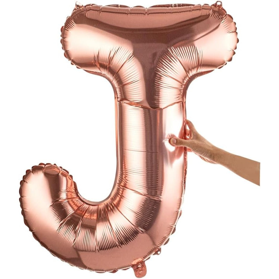 Balon Folie Metalizata Litera J, 100 cm, Umflati cu Heliu sau Aer, Ambalaj Individual, Pai inclus, Rose Gold