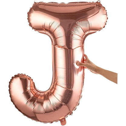Balon Folie Metalizata Litera J, 100 cm, Umflati cu Heliu sau Aer, Ambalaj Individual, Pai inclus, Rose Gold