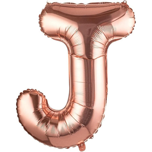 Balon Folie Metalizata Litera J, 100 cm, Umflati cu Heliu sau Aer, Ambalaj Individual, Pai inclus, Rose Gold