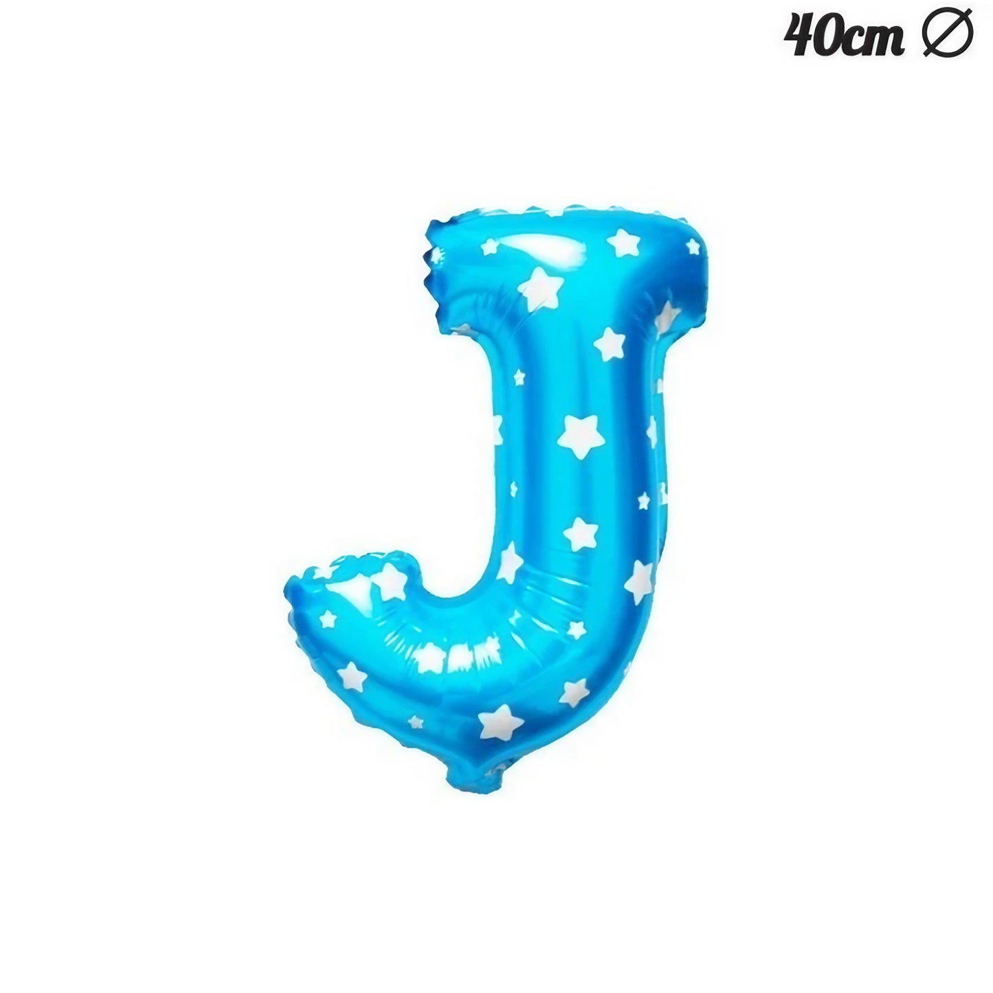 Balon Folie Metalizata Litera J, 40 cm, Cu Imprimeu Stelute, Umflati cu Heliu sau Aer, Ambalaj Individual, Pai inclus, Albastru