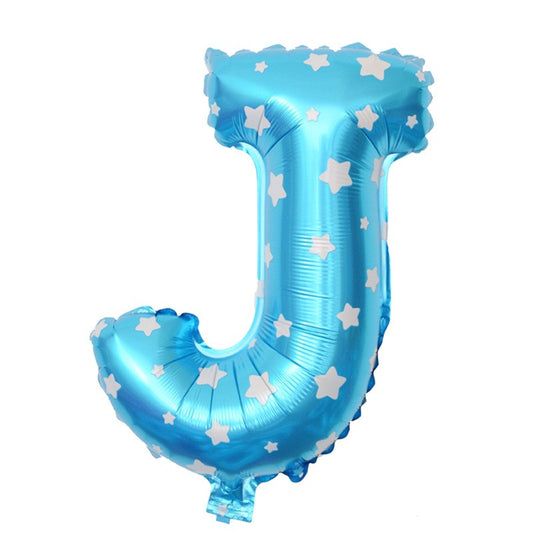 Balon Folie Metalizata Litera J, 40 cm, Cu Imprimeu Stelute, Umflati cu Heliu sau Aer, Ambalaj Individual, Pai inclus, Albastru