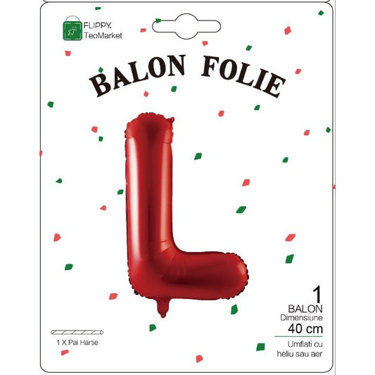 Balon Folie Metalizata Litera L, 40 cm, Umflati cu Heliu sau Aer, Ambalaj Individual, Pai inclus, Rosu