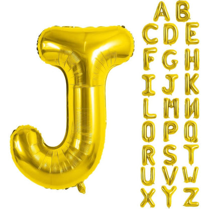 Balon Folie Metalizata Litera J, 40 cm, Umflati cu Heliu sau Aer, Ambalaj Individual, Pai inclus, Auriu
