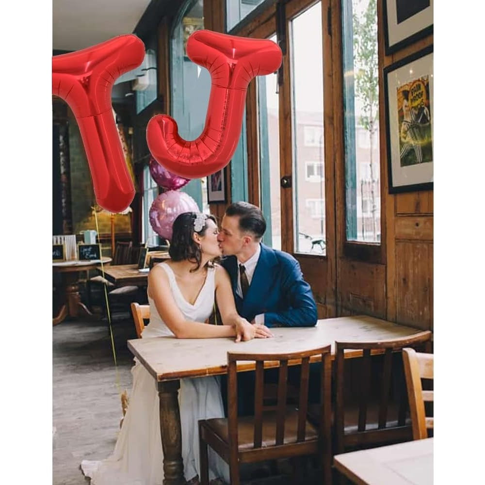 Balon Folie Metalizata Litera J, 40 cm, Umflati cu Heliu sau Aer, Ambalaj Individual, Pai inclus, Rosu