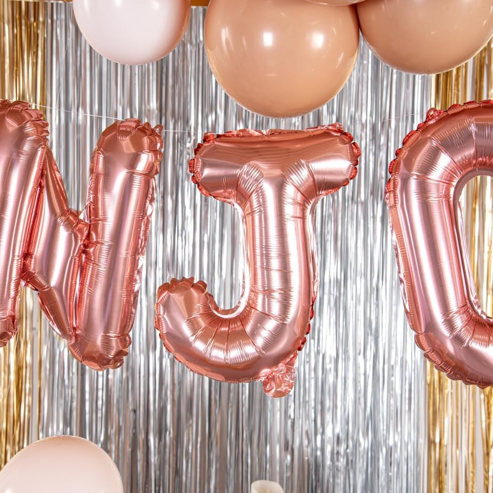 Balon Folie Metalizata Litera J, 40 cm, Umflati cu Heliu sau Aer, Ambalaj Individual, Pai inclus, Rose Gold