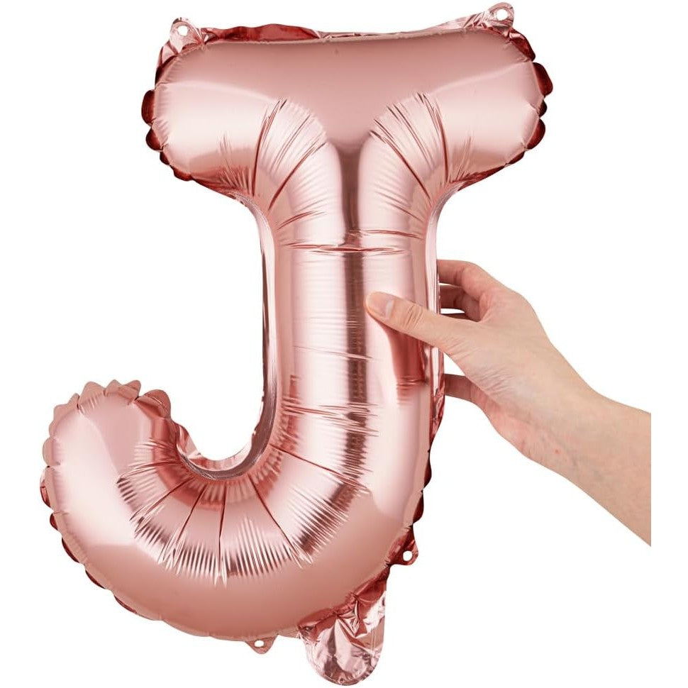 Balon Folie Metalizata Litera J, 40 cm, Umflati cu Heliu sau Aer, Ambalaj Individual, Pai inclus, Rose Gold