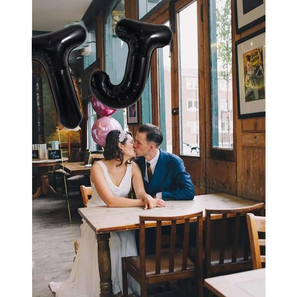 Balon Folie Metalizata Litera J, 40 cm, Umflati cu Heliu sau Aer, Ambalaj Individual, Pai inclus, Negru