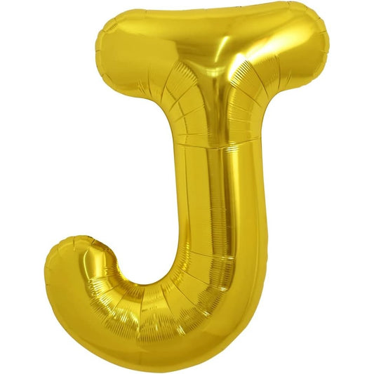 Balon Folie Metalizata Litera J, 40 cm, Umflati cu Heliu sau Aer, Ambalaj Individual, Pai inclus, Auriu
