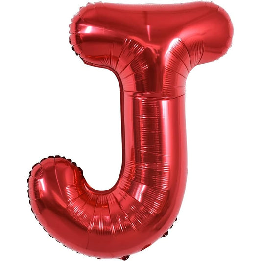 Balon Folie Metalizata Litera J, 40 cm, Umflati cu Heliu sau Aer, Ambalaj Individual, Pai inclus, Rosu