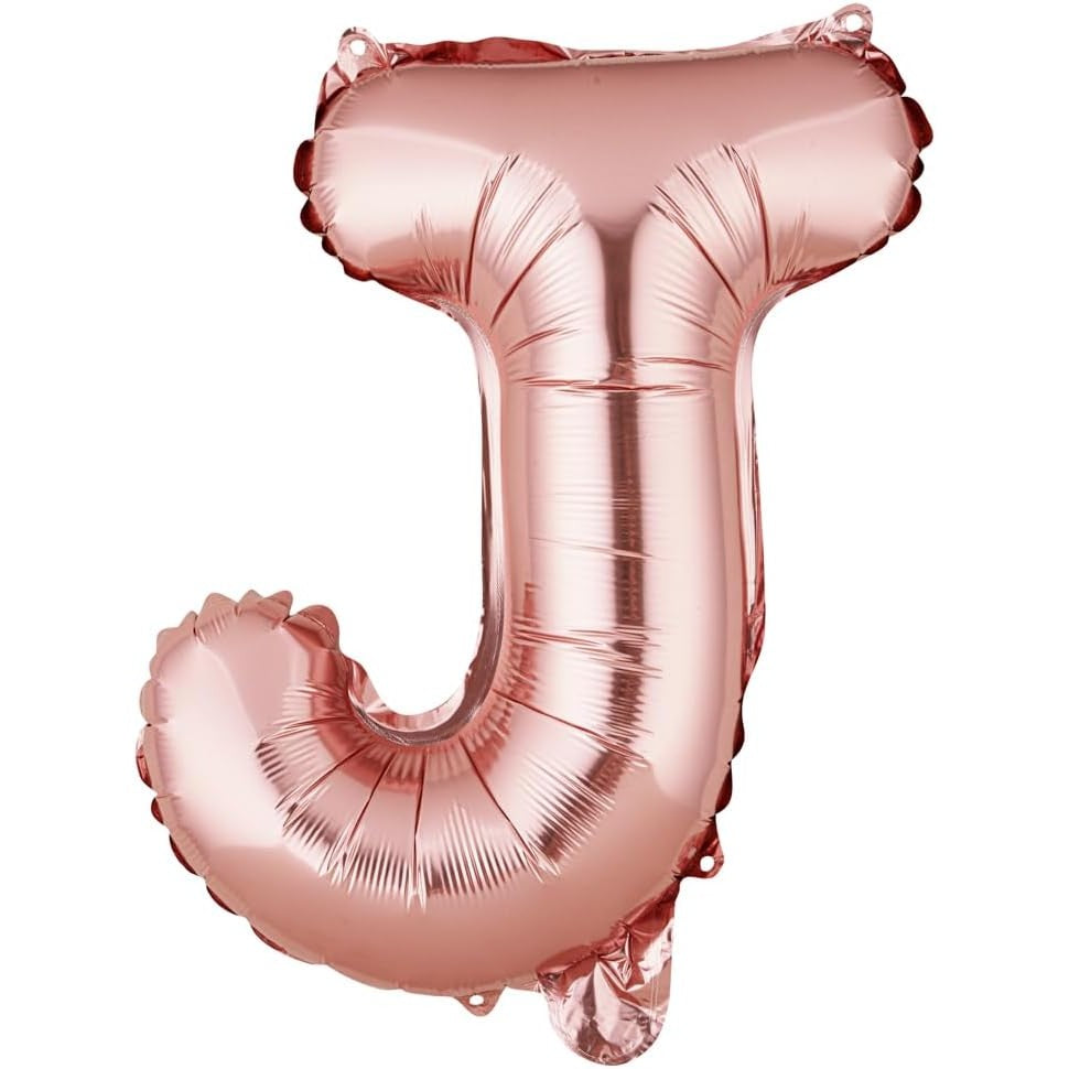 Balon Folie Metalizata Litera J, 40 cm, Umflati cu Heliu sau Aer, Ambalaj Individual, Pai inclus, Rose Gold