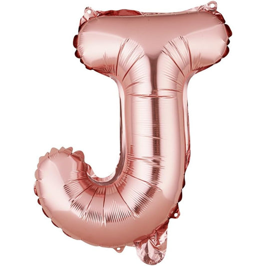 Balon Folie Metalizata Litera J, 40 cm, Umflati cu Heliu sau Aer, Ambalaj Individual, Pai inclus, Rose Gold