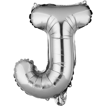 Balon Folie Metalizata Litera J, 80 cm, Umflati cu Heliu sau Aer, Ambalaj Individual, Pai inclus, Argintiu
