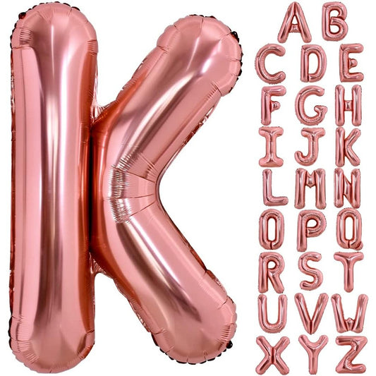 Balon Folie Metalizata Litera K, 40 cm, Umflati cu Heliu sau Aer, Ambalaj Individual, Pai inclus, Rose Gold