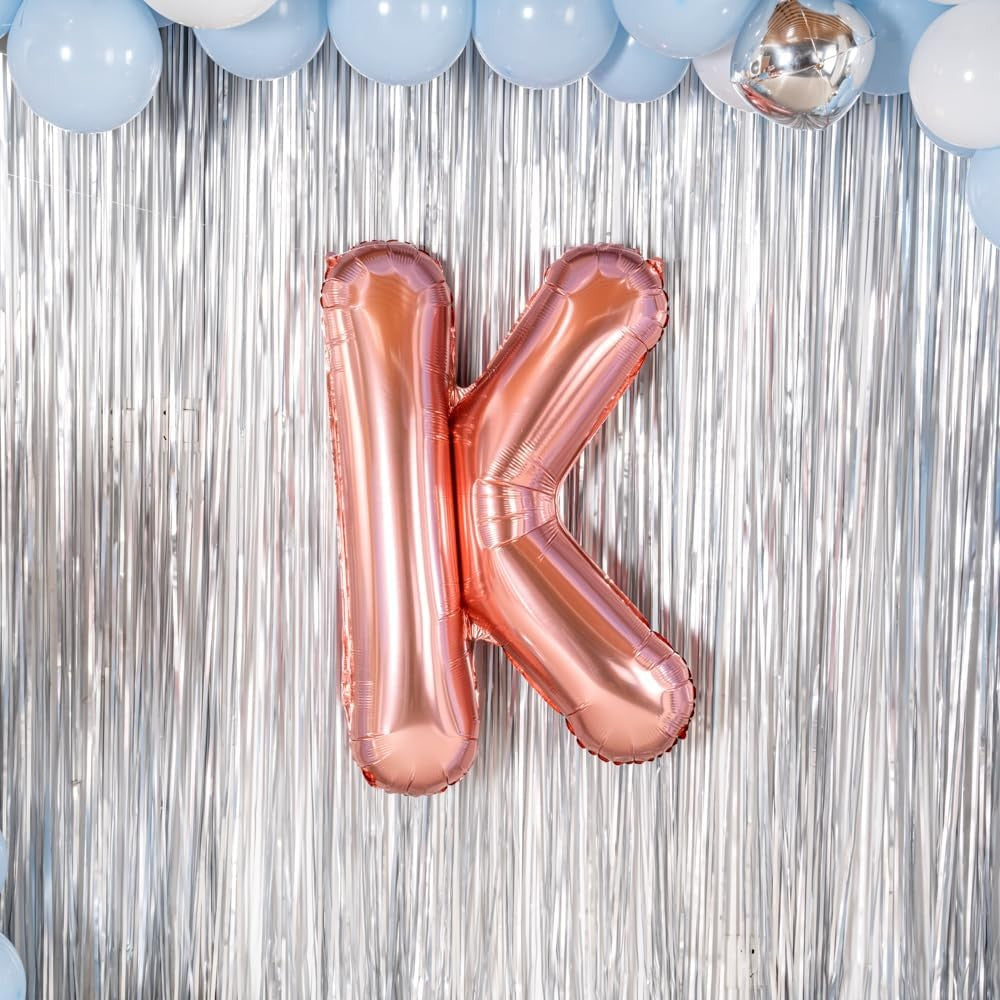 Balon Folie Metalizata Litera K, 40 cm, Umflati cu Heliu sau Aer, Ambalaj Individual, Pai inclus, Rose Gold