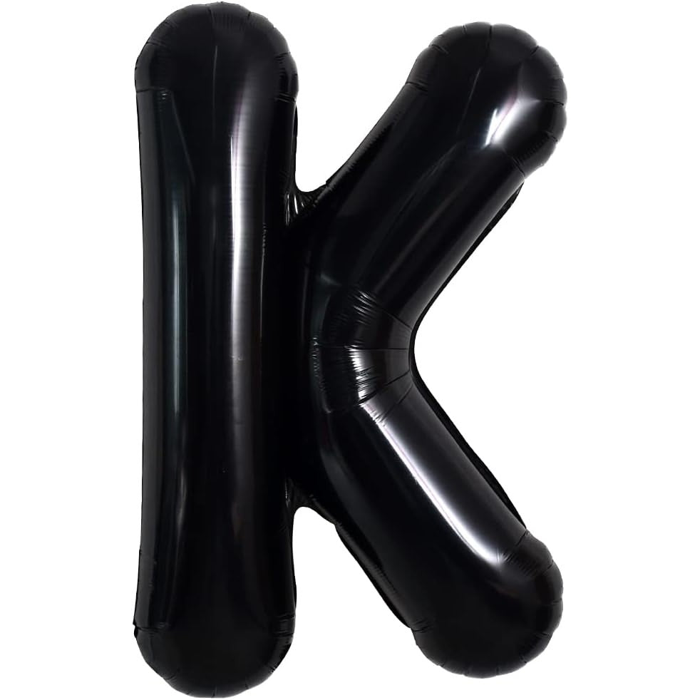 Balon Folie Metalizata Litera K, 40 cm, Umflati cu Heliu sau Aer, Ambalaj Individual, Pai inclus, Negru