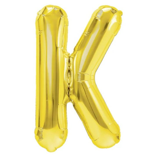 Balon Folie Metalizata Litera K, 40 cm, Umflati cu Heliu sau Aer, Ambalaj Individual, Pai inclus, Auriu