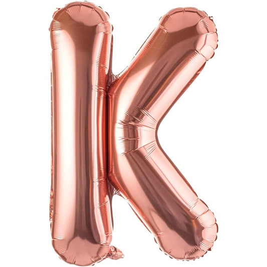 Balon Folie Metalizata Litera K, 40 cm, Umflati cu Heliu sau Aer, Ambalaj Individual, Pai inclus, Rose Gold