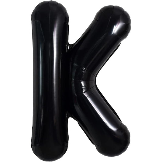 Balon Folie Metalizata Litera K, 40 cm, Umflati cu Heliu sau Aer, Ambalaj Individual, Pai inclus, Negru