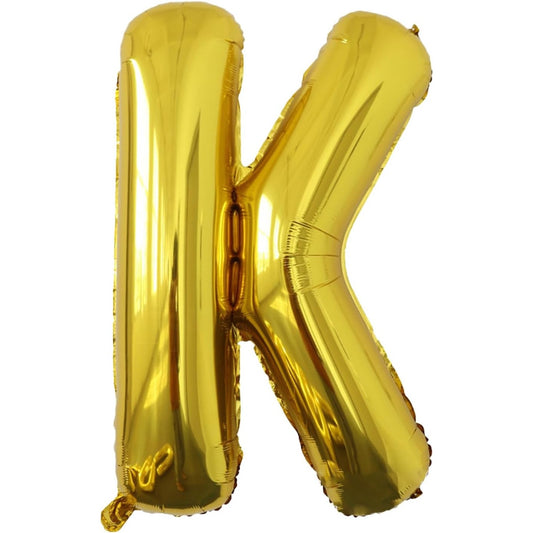 Balon Folie Metalizata Litera K, 80 cm, Umflati cu Heliu sau Aer, Ambalaj Individual, Pai inclus, Auriu