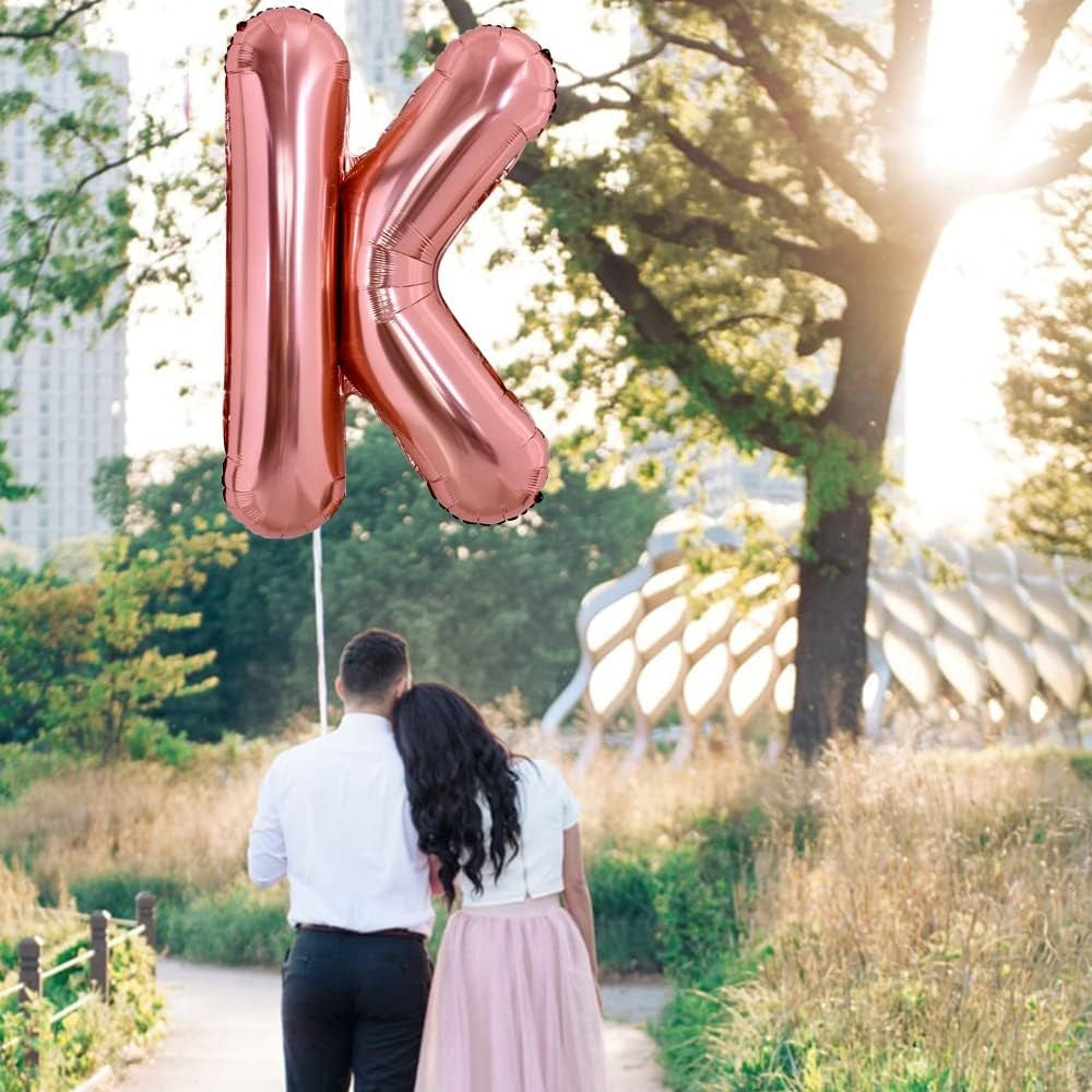 Balon Folie Metalizata Litera K, 80 cm, Umflati cu Heliu sau Aer, Ambalaj Individual, Pai inclus, Rose Gold