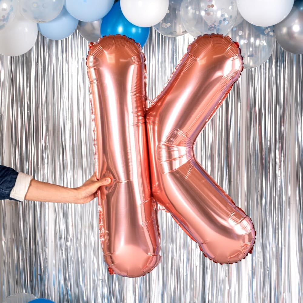 Balon Folie Metalizata Litera K, 80 cm, Umflati cu Heliu sau Aer, Ambalaj Individual, Pai inclus, Rose Gold