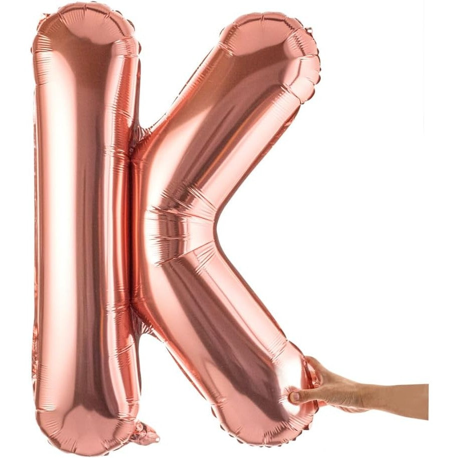 Balon Folie Metalizata Litera K, 80 cm, Umflati cu Heliu sau Aer, Ambalaj Individual, Pai inclus, Rose Gold