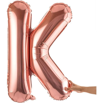 Balon Folie Metalizata Litera K, 80 cm, Umflati cu Heliu sau Aer, Ambalaj Individual, Pai inclus, Rose Gold