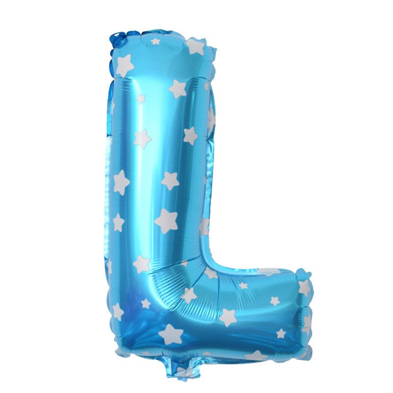 Balon Folie Metalizata Litera L, 40 cm, Cu Imprimeu Stelute, Umflati cu Heliu sau Aer, Ambalaj Individual, Pai inclus, Albastru
