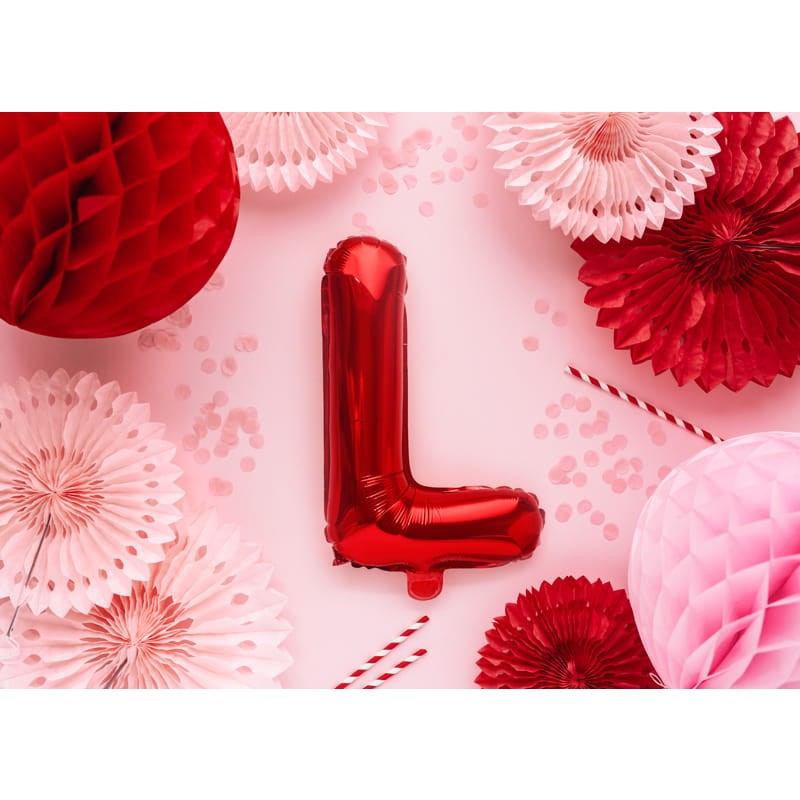 Balon Folie Metalizata Litera L, 40 cm, Umflati cu Heliu sau Aer, Ambalaj Individual, Pai inclus, Rosu