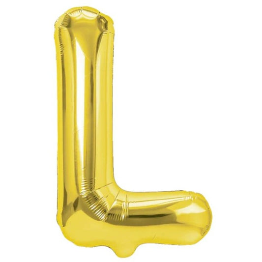 Balon Folie Metalizata Litera L, 40 cm, Umflati cu Heliu sau Aer, Ambalaj Individual, Pai inclus, Auriu