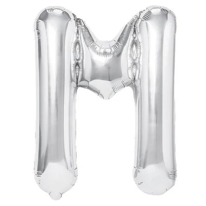 Balon Folie Metalizata Litera M, 40 cm, Umflati cu Heliu sau Aer, Ambalaj Individual, Pai inclus, Argintiu