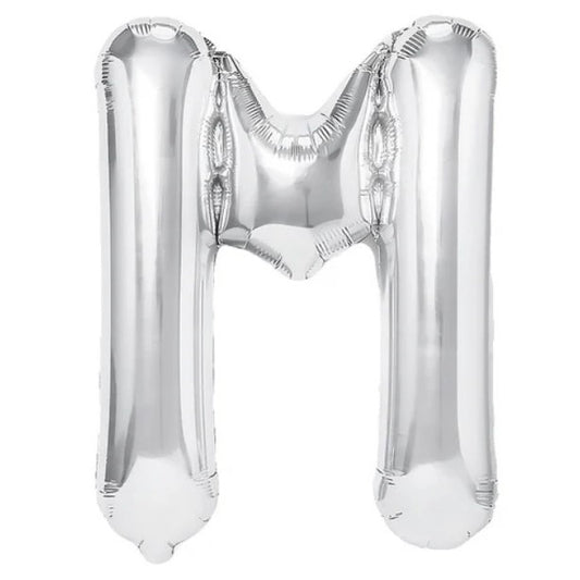 Balon Folie Metalizata Litera M, 40 cm, Umflati cu Heliu sau Aer, Ambalaj Individual, Pai inclus, Argintiu