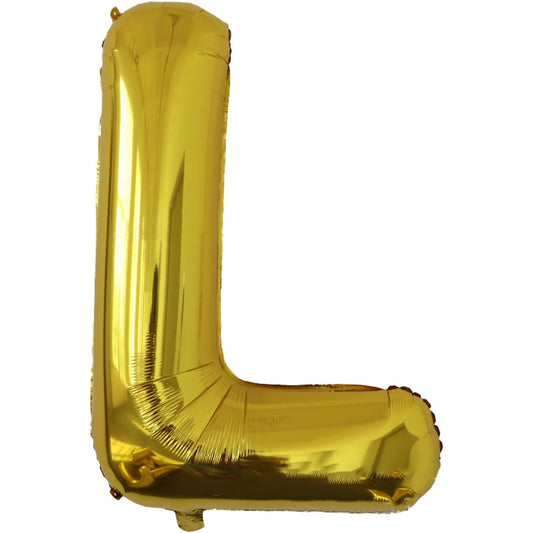 Balon Folie Metalizata Litera L, 80 cm, Umflati cu Heliu sau Aer, Ambalaj Individual, Pai inclus, Auriu